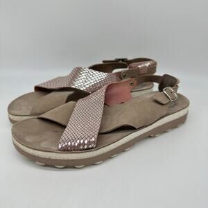 Fantasy Sandals Taupe and Metallic Pink Leather Strappy Sandal Womens Size 39